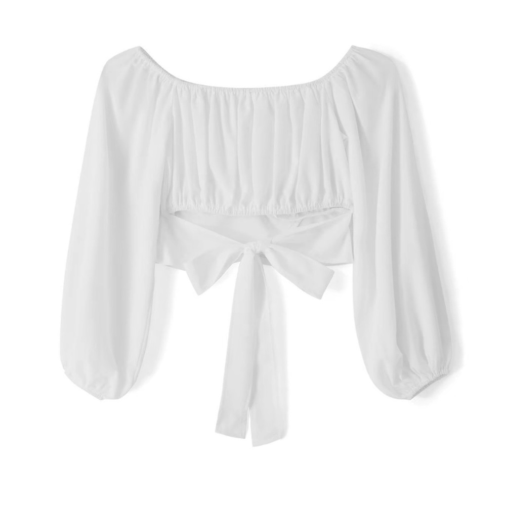 Women’s Plain Cut Out Tie Back Off Shoulder Top In White XL - Picture 13 of 13